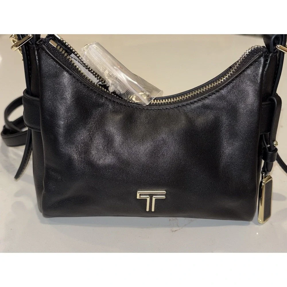 NWT TUMI Voyageur Evora Mini Hobo Black Leather Crossbody Bag Gold Hardware